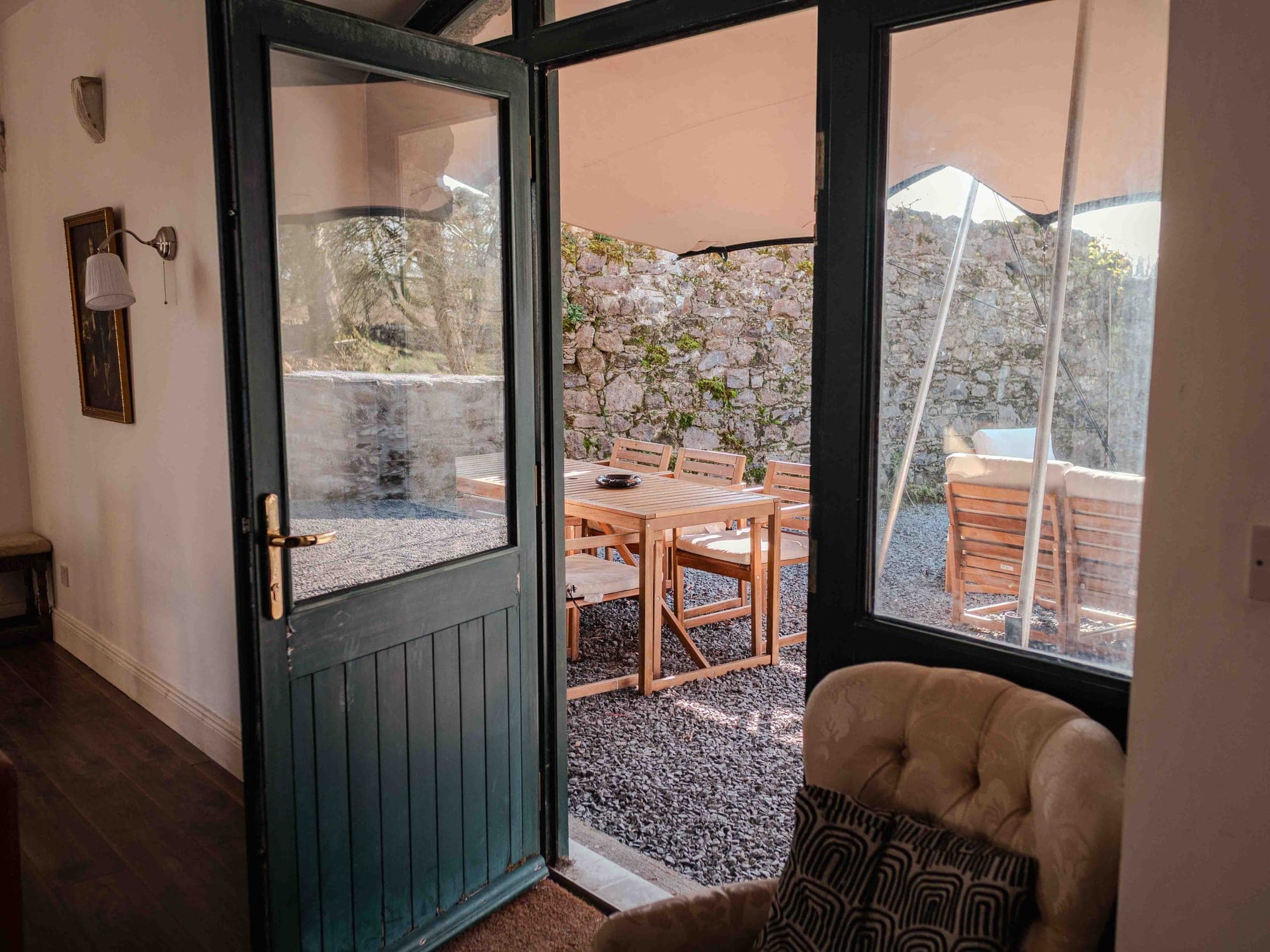 The terrace at Ballinderry Park, County Galway, an estate that takes most bookings direct