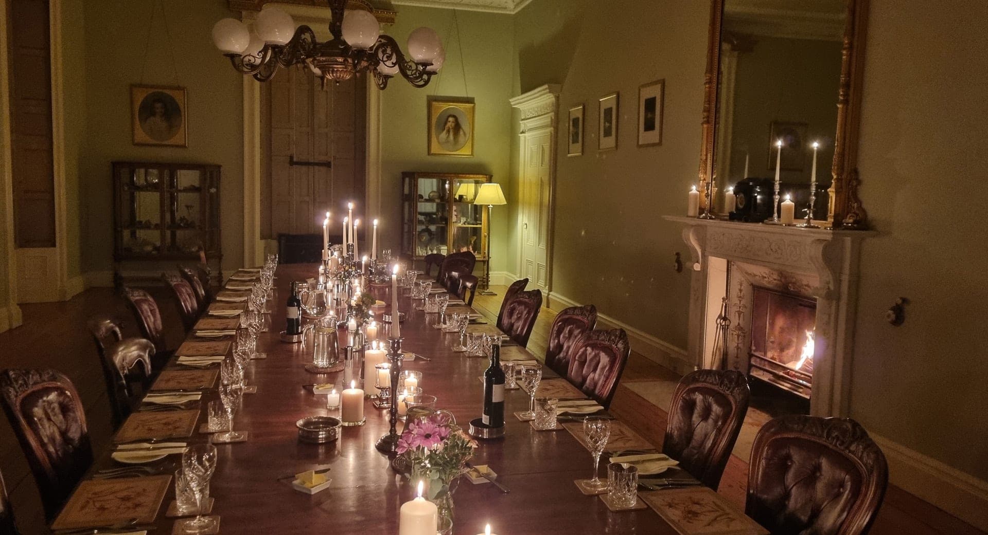 A candlelit wedding dinner at Temple House, County Sligo