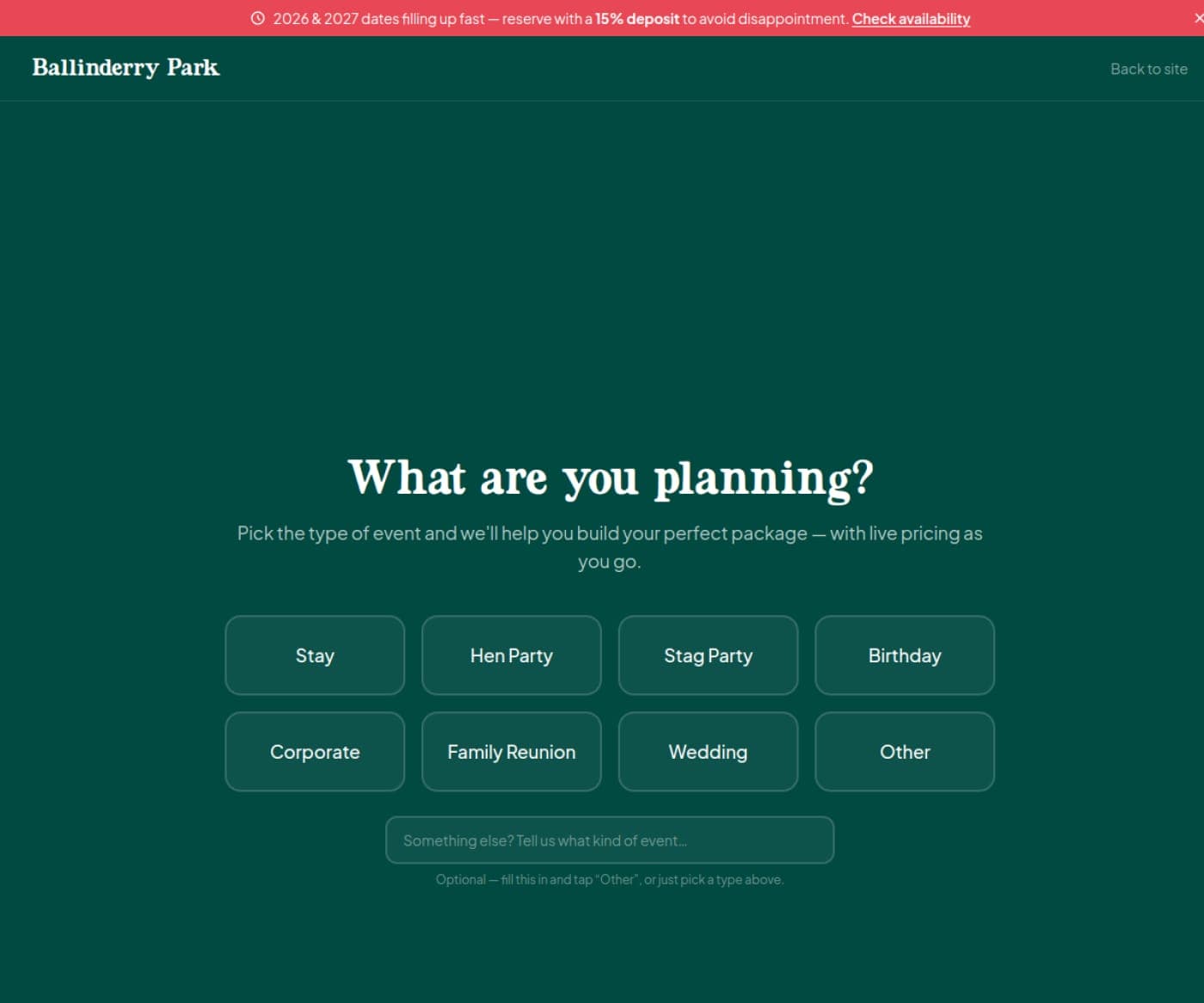 Book the estate on ballinderrypark.com